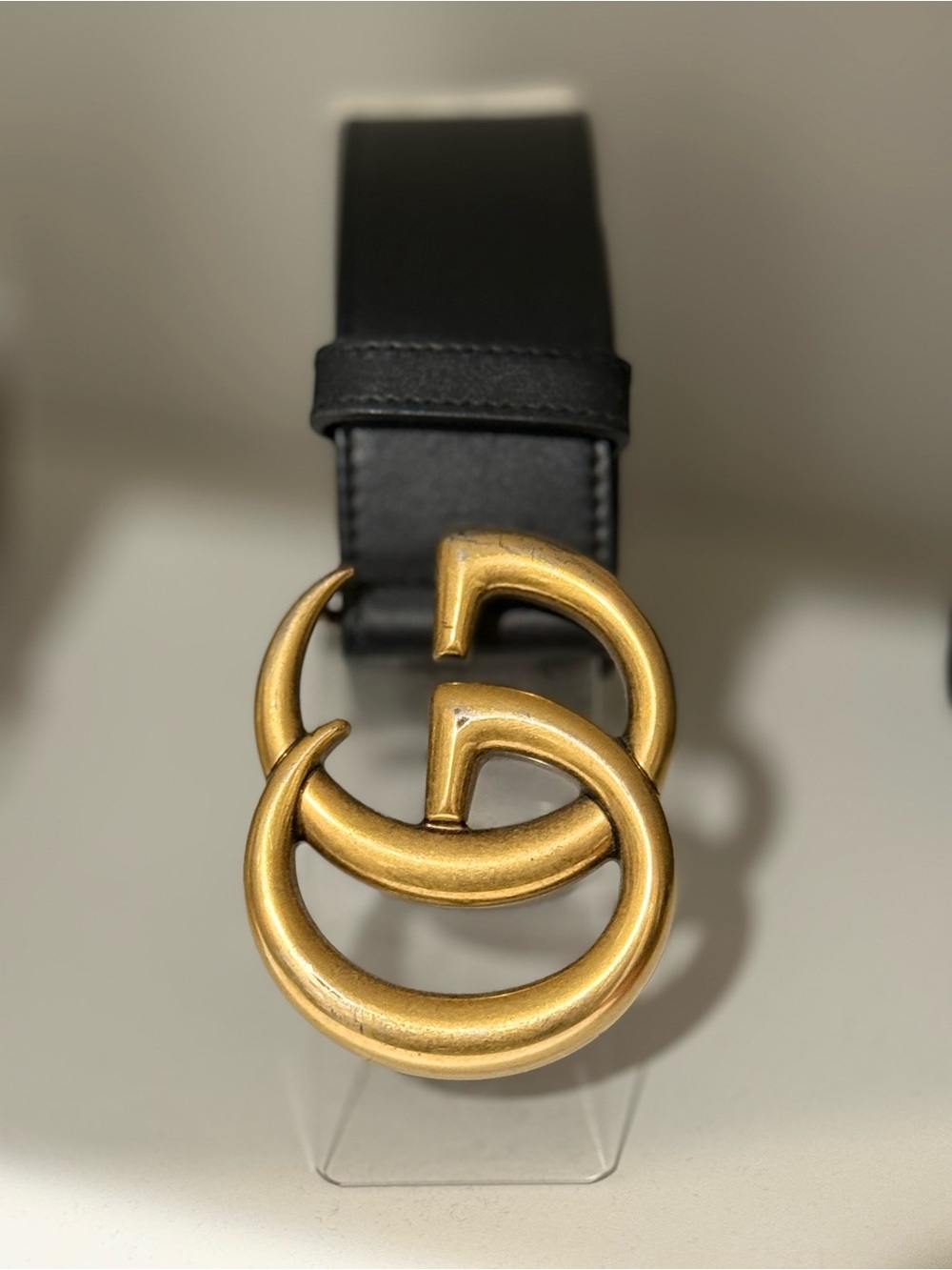 Gucci Black Leather Belt with Gold Interlocking G Buckle